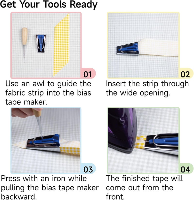 KEARING 5-Size Bias Tape Maker Kit - 1/4" 3/8" 1/2" 3/4" 1" Quilting Tools Set with Metal Guides for DIY Sewing & Fabric Binding | Durable, Non-Slip Design (5-Piece) - Image 3